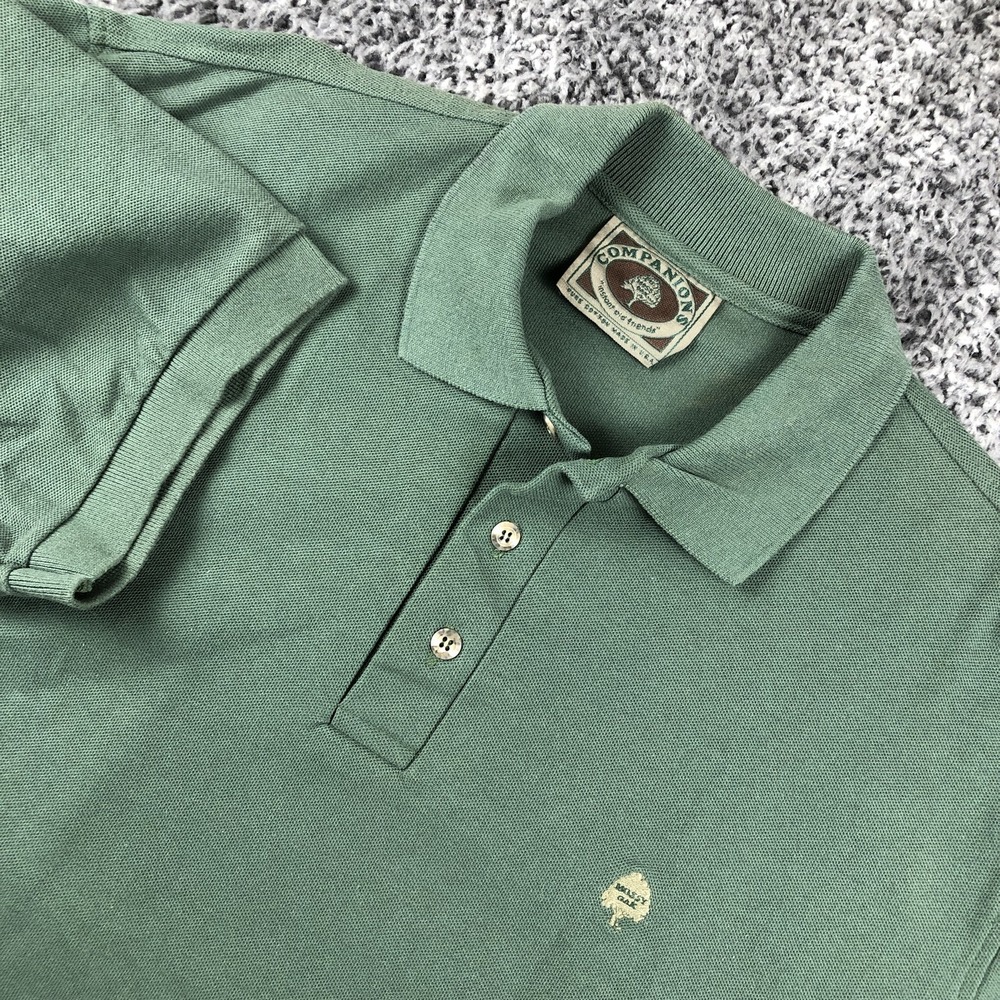 Companions Shirt Mens XL Green 100% Cotton Knit Short Sleeve Polo Made USA